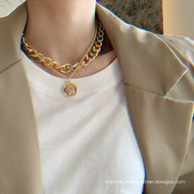 Shangjie OEM Retro Man Head Thick Chain Double Necklace women gold alloy best selling necklaces